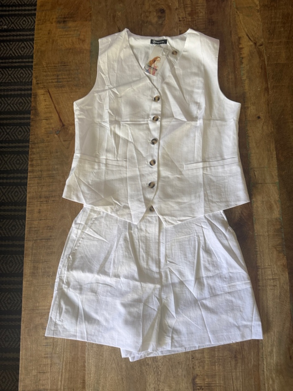 White Women's Linen Vest & Shorts Set
